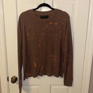 KENDALL & KYLIE Oversized Bleach Splatter Shirt with Fringed Bottom Medium